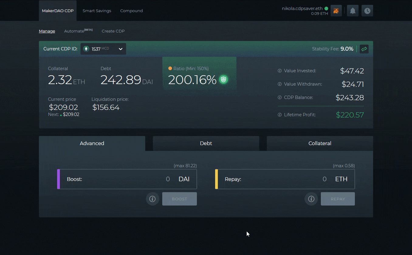 DeFi Saver - Maker CDP Dashboard