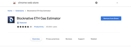 blocknative gas extension in chrome store